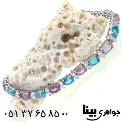 دستبند چند جواهر توپاز و آمتیست زنانه فاخر ایتالیایی _کد:1277
