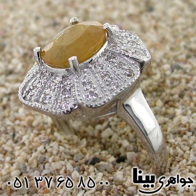 انگشتر یاقوت زرد زلال و درشت زنانه رودیوم لوکس مدل گلناز _کد:8664