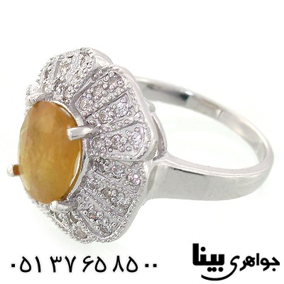 انگشتر یاقوت زرد زلال و درشت زنانه رودیوم لوکس مدل گلناز _کد:8664