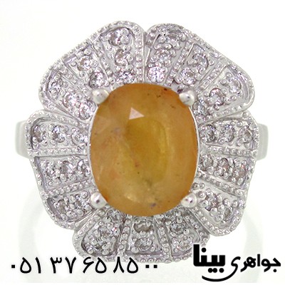 انگشتر یاقوت زرد زلال و درشت زنانه رودیوم لوکس مدل گلناز _کد:8664