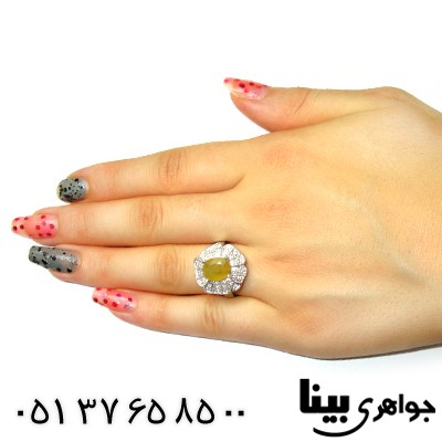انگشتر یاقوت زرد زلال و درشت زنانه رودیوم لوکس مدل گلناز _کد:8664
