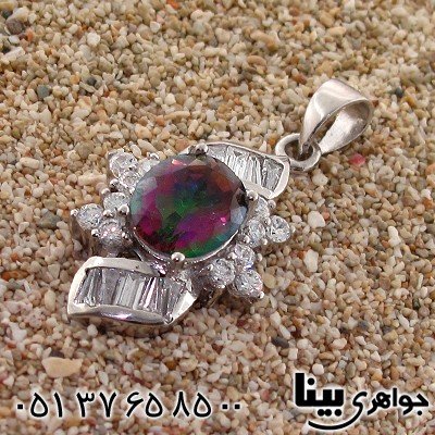 گردنبند توپاز هفت رنگ درشت زنانه رادیوم لوکس مدل گل چهره _کد:8692