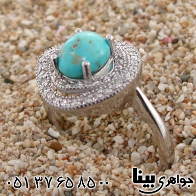 انگشتر فیروزه نیشابوری زنانه رادیوم لوکس مدل دور جواهری _کد:8695