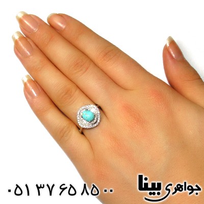 انگشتر فیروزه نیشابوری زنانه رادیوم لوکس مدل دور جواهری _کد:8695