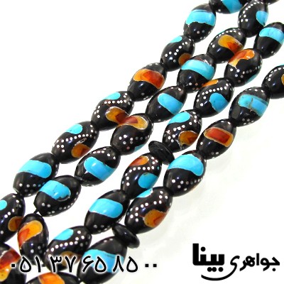تسبیح چند جواهر 33 دانه ای یسر نقره کوب و مرصع کاری فیروزه و کهربا _کد:8711