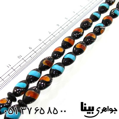 تسبیح چند جواهر 33 دانه ای یسر نقره کوب و مرصع کاری فیروزه و کهربا _کد:8711