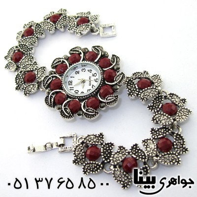 ساعت حدید و نگین قرمز زنانه طرح مارکازیت مدل خورشید _کد:8717