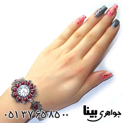 ساعت حدید و نگین قرمز زنانه طرح مارکازیت مدل خورشید _کد:8717