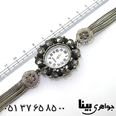 ساعت حدید و نگین مشکی زنانه طرح مارکازیت بیضی _کد:8741