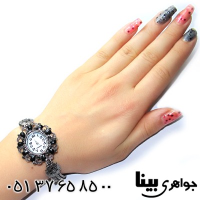 ساعت حدید و نگین مشکی زنانه طرح مارکازیت بیضی _کد:8741