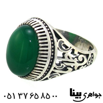 انگشتر عقیق سبز مردانه اسلیمی درشت یا فاطمه _کد:8760