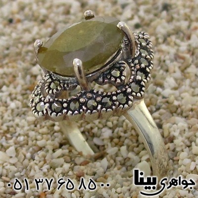 انگشتر یاقوت زرد درشت زنانه مارکازیت هانگ لوزی _کد:8772