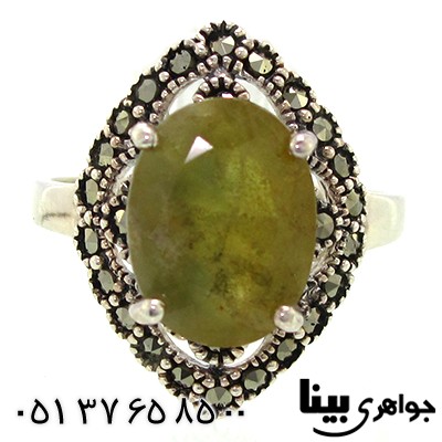 انگشتر یاقوت زرد درشت زنانه مارکازیت هانگ لوزی _کد:8772