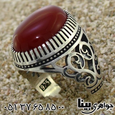 انگشتر عقیق قرمز مردانه اسلیمی _کد:8791