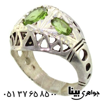 انگشتر زبرجد سه نگین درشت و شیک _کد:8811