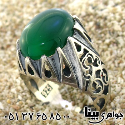 انگشتر عقیق سبز درشت مردانه دور اشکی _کد:8815