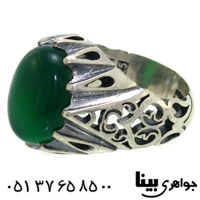 انگشتر عقیق سبز درشت مردانه دور اشکی _کد:8815