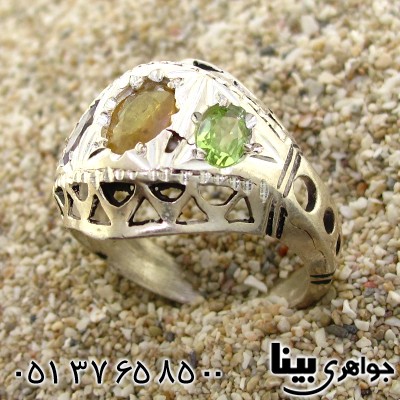 انگشتر چند جواهر یاقوت زرد، آمتیست و زبرجد مردانه درشت _کد:8816