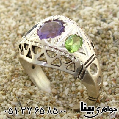 انگشتر چند جواهر یاقوت کبود، آمتیست و زبرجد مردانه درشت _کد:8821