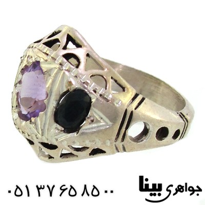 انگشتر چند جواهر یاقوت کبود، آمتیست و زبرجد مردانه درشت _کد:8821