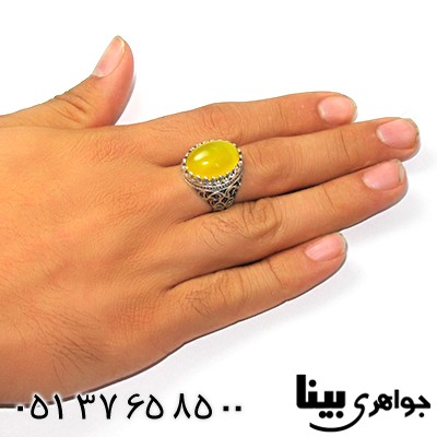 انگشتر عقیق شرف الشمس مردانه درشت اسلیمی _کد:8824