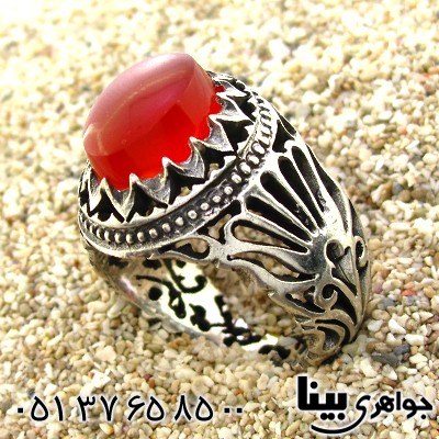 انگشتر عقیق یمنی مردانه درشت اسلیمی قرینه ای _کد:8837