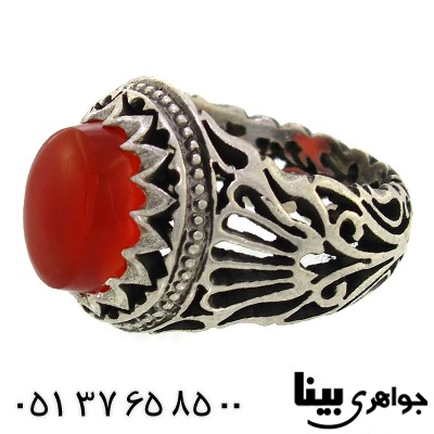 انگشتر عقیق یمنی مردانه درشت اسلیمی قرینه ای _کد:8837