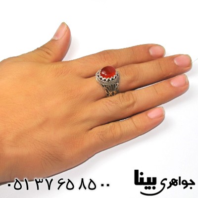 انگشتر عقیق یمنی مردانه درشت اسلیمی قرینه ای _کد:8837