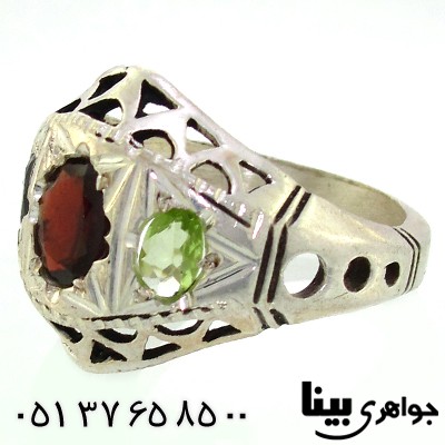 انگشتر چند جواهر یاقوت کبود، یاقوت گارنت و زبرجد مردانه درشت _کد:8842
