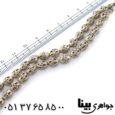 تسبیح نقره کروی طرح اره کاری سیاه قلم _کد:8883