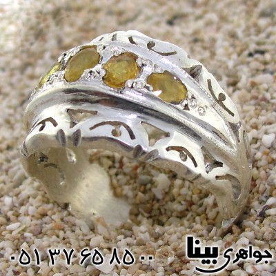 انگشتر یاقوت زرد زلال و عالی مردانه درشت پنج نگین _کد:8909