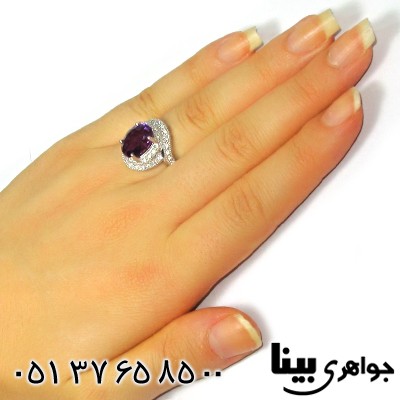 انگشتر آمتیست برزیلی عالی زنانه درشت رادیوم لوکس _کد:8926