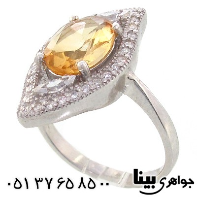 انگشتر سیترین عالی زنانه درشت رودیوم لوکس مدل لوزی _کد:8938