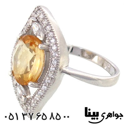 انگشتر سیترین عالی زنانه درشت رودیوم لوکس مدل لوزی _کد:8938