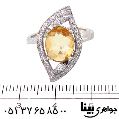 انگشتر سیترین عالی زنانه درشت رودیوم لوکس مدل لوزی _کد:8938