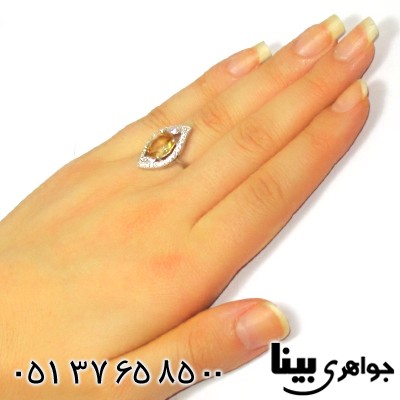 انگشتر سیترین عالی زنانه درشت رودیوم لوکس مدل لوزی _کد:8938