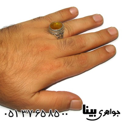 انگشتر یاقوت زرد بسیار عالی مردانه درشت اسلیمی _کد:8970