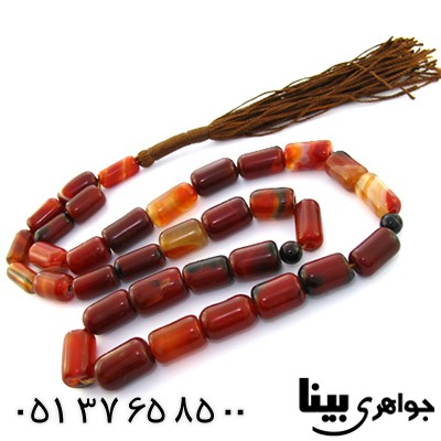 تسبیح عقیق ابلق عالی 33 دانه ای تراش استوانه ای کمیاب درشت _کد:9003