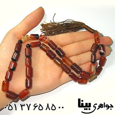 تسبیح عقیق ابلق عالی 33 دانه ای تراش استوانه ای کمیاب درشت _کد:9003