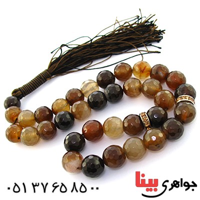 تسبیح کوارتز دودی عالی 33 دانه ای تراش دار درشت فاخر _کد:9052