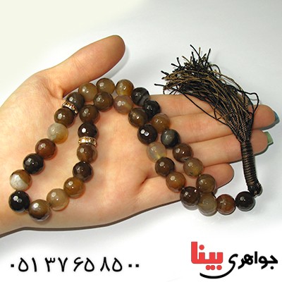تسبیح کوارتز دودی عالی 33 دانه ای تراش دار درشت فاخر _کد:9052