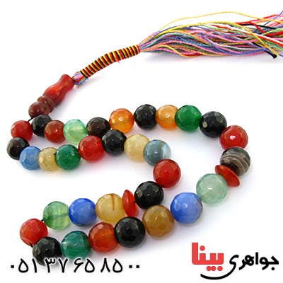 تسبیح چند جواهر عقیق و جید عالی 33 دانه ای درشت آرامش تراش دار _کد:9061