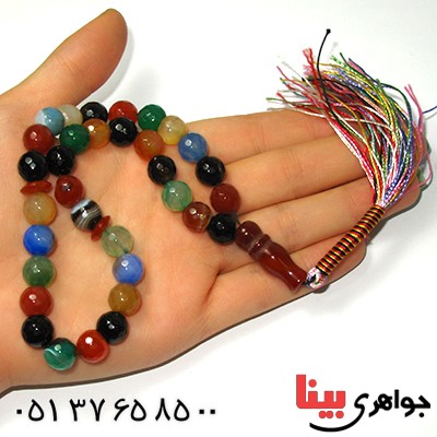 تسبیح چند جواهر عقیق و جید عالی 33 دانه ای درشت آرامش تراش دار _کد:9061