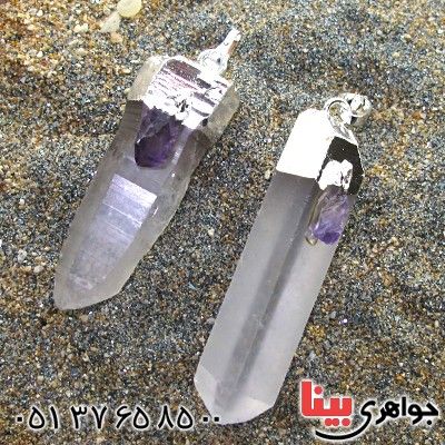گردنبند چند جواهر شمش کوارتز با بچه آمتیست مخصوص سنگ درمانی _کد:9064