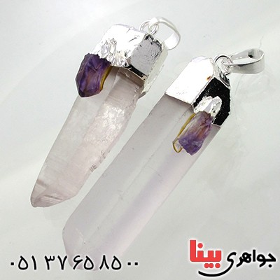 گردنبند چند جواهر شمش کوارتز با بچه آمتیست مخصوص سنگ درمانی _کد:9064