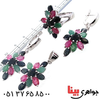 سرویس چند جواهر زمرد و یاقوت زنانه پر نگین مدل مهسا _کد:1300