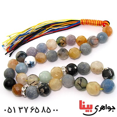 تسبیح چند جواهر 33 دانه ای عقیق و کوارتز و جید درجه یک با رنگ بندی خاص _کد:9121