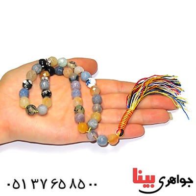 تسبیح چند جواهر 33 دانه ای عقیق و کوارتز و جید درجه یک با رنگ بندی خاص _کد:9121