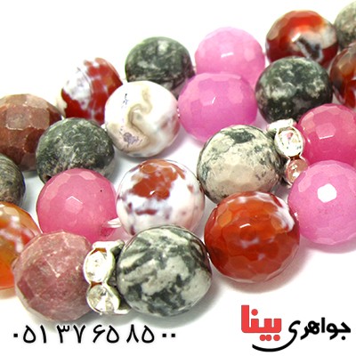 تسبیح چند جواهر 33 دانه ای عقیق و کوارتز و جید درجه یک با رنگ بندی خاص _کد:9128