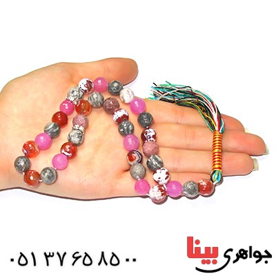 تسبیح چند جواهر 33 دانه ای عقیق و کوارتز و جید درجه یک با رنگ بندی خاص _کد:9128